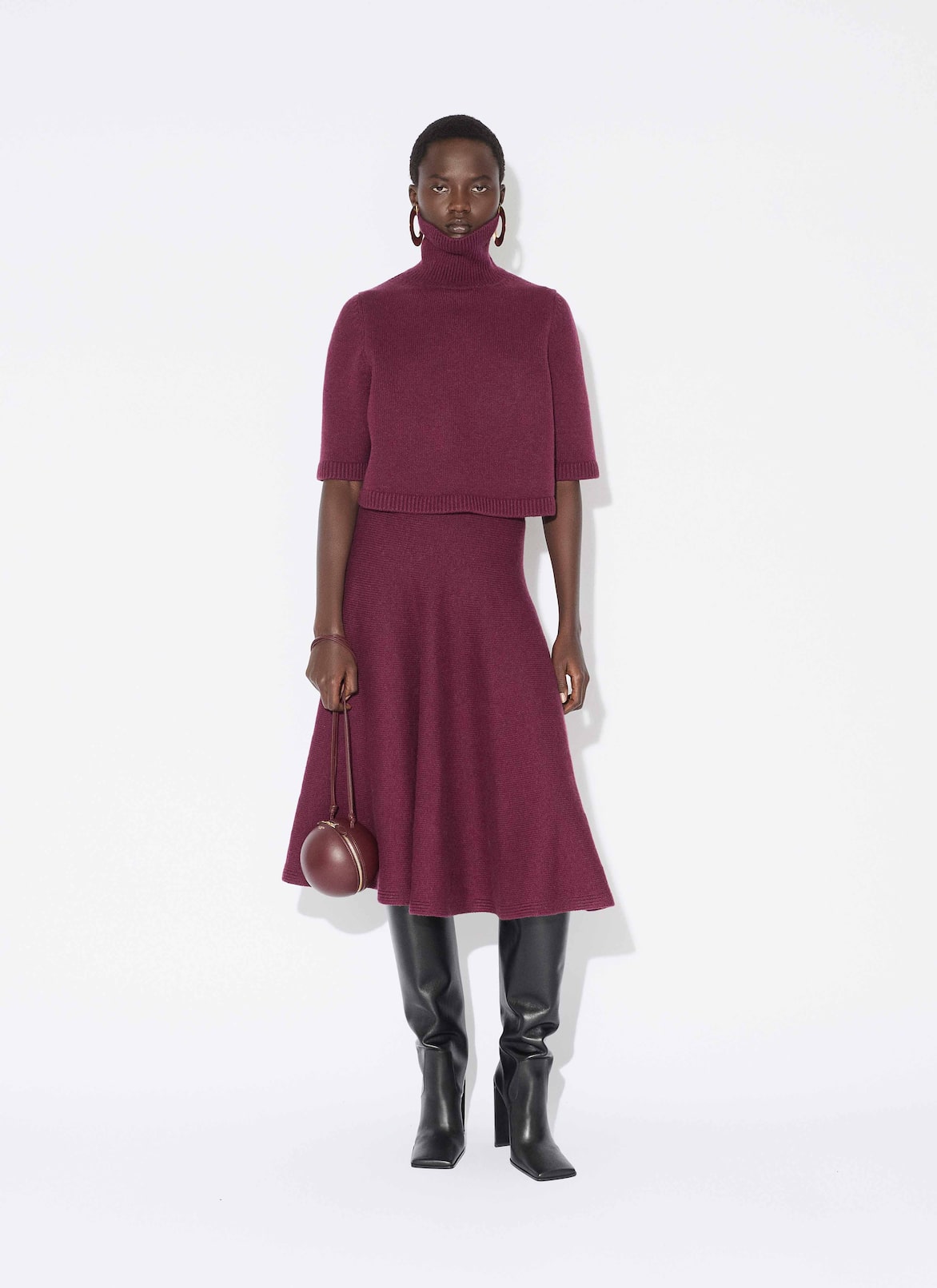 CASHMERE KNIT FLARE SKIRT ALAÏA BURGUNDY CASHMERE KNIT FLARE SKIRT